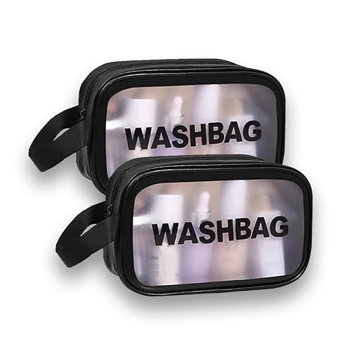Image of Gritty Wash Bag Pouch for Travel Kit Toiletry Bag Cosmetic Bag Make Up Box for Brushes,Accessories with Handle,Large Capacity Translucent Waterproof Travel Storage Mini Size Pack of 2 (Black)