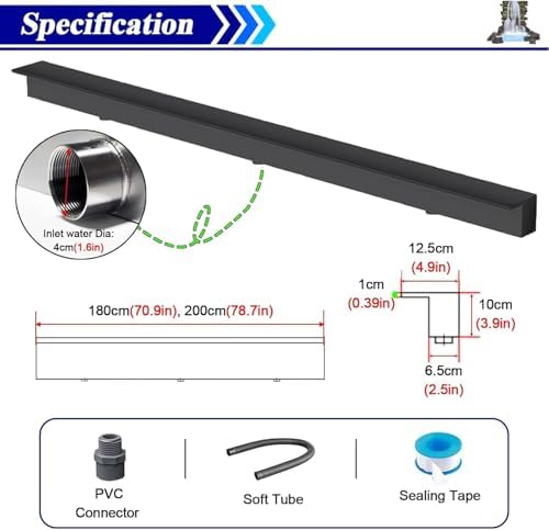 Heavy Duty Stainless Steel Waterfall Fountain Spillway for Garden Pond, Patio & Deck - 76.8in Wide Water Spray Accessories for Pool & Outdoor Water Features