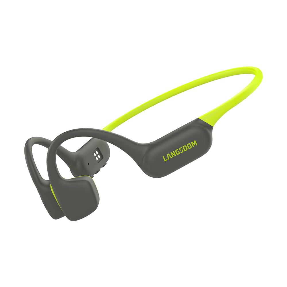 Langsdom AirSwim Neo Bone Conduction Headphones, IP68 Waterproof & Dustproof, Skin-Friendly Silicone, 32GB, 8hr Battery, Bluetooth5 V6.0 & MP3 Mode, Comfort Fit Running & Swimming (Dark Gray Green)