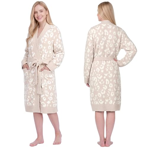 Image of PAVILIA Premium Plush Robe for Women, Soft Cozy Fuzzy Bathrobe with Pockets, Warm Mid-Length Lounge Robe with Tie Belt