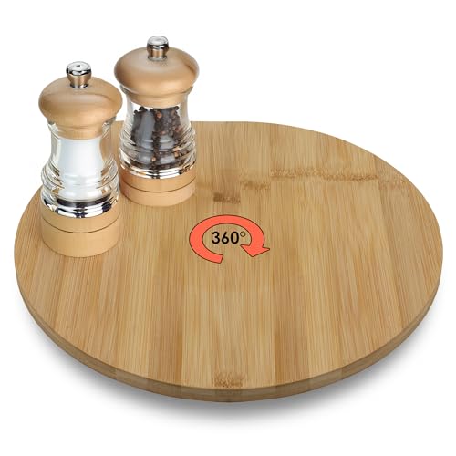 Spetebo XXL Bambus Servierplatte drehbar - 35 cm - Holz Drehteller für Käse Wurst und Snacks - Holzteller Servierbrett Gewürzrondell Kuchenplatte Servierteller Drehplatte