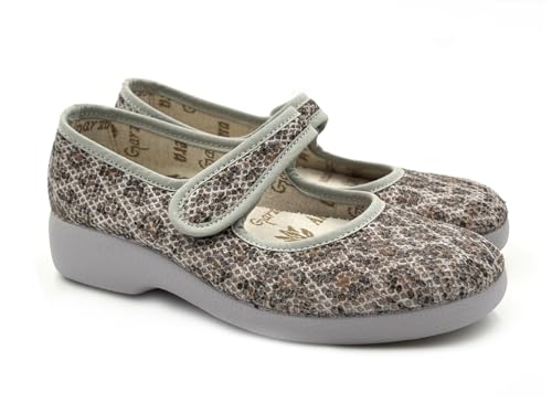 Garzón.Zapatillas de Casa o Calle Para Mujer Tipo Merceditas.Con Cierre Ajustable.Suela de Goma.Plantilla Extraíble. (Gris, Una talla, Sistema tallas calzado EU, Adulto, Mujer, Números, Ancho, 37)