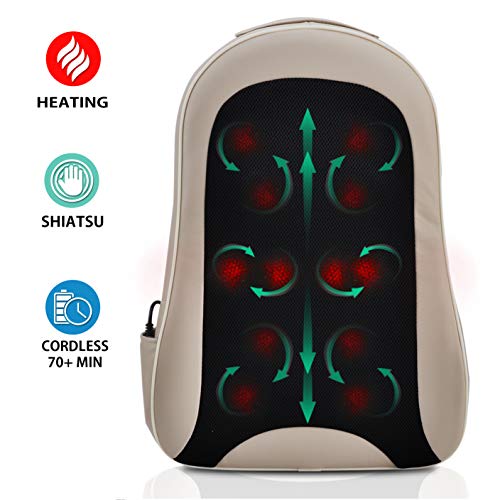 Cordless Shiatsu Back Massager with Heat - Portable Electric Kneading Massage Chair Cushion