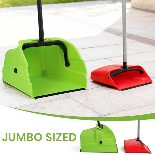 Image of (3PK) Commercial Jumbo Heavy Duty Stand Up Debris Pan, Large Lobby Dustpan with Long Handle, Scooper for Outdoor Leaves Cleaning, Courtyards /Garage /Sidewalks-Professional Grade