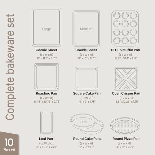Baking Set – 10 Piece – Deluxe Non Stick Black Coating Inside and Outside – Carbon Steel Bakeware Set – PFOA PFOS and PTFE Free by Bakken