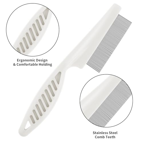 TIESOME Haustierhaarkamm Tränenfleckentfernung, 2 Pack Multifunktionskämme für Haustiere Grooming Kit 2 in 1 Hundekämme Edelstahlkamm Massagekamm Doppelseitiger Kamm(Weiß)