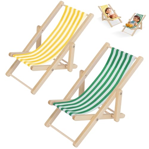 2 Stück Miniatur Strand Stuhl Puppenhaus Strandstuhl Mini Liegestuhl Deko 1:12 Miniatur Liegestuhl für Strand Puppe Garten Mikrolandschaft DIY Deko