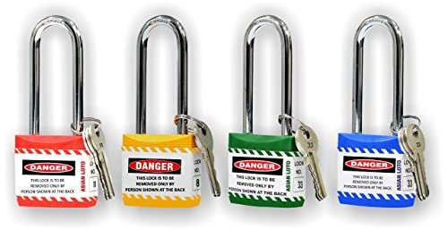 Asian Lototo Lockout Long Shackle Safety Padlock - with 3 Keys for One - Set of 4
