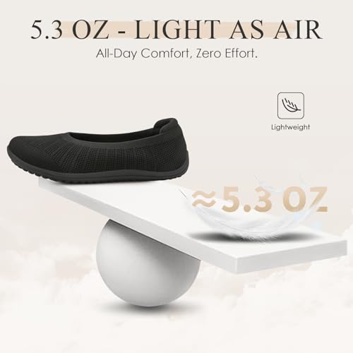 Wide Ballet Flats Shoes for Women, Width Foldable Round Toe Knit Women's Flats with Arch Support, Comfortable Shoes for Women Dressy Casual Work Office4