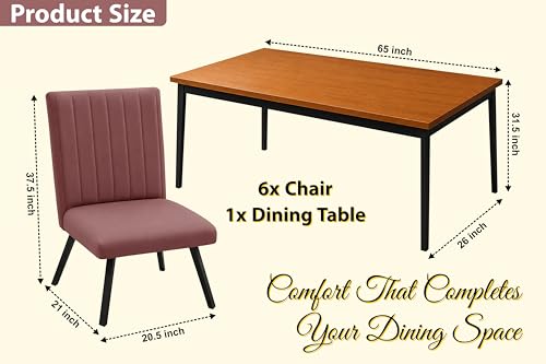 Image of Rosebell 6 Seater Dining Table Set with Cushioned Chairs | Modern Dining Table for Home, Dining Room & Kitchen | Black Metal Legs | Rose Pink