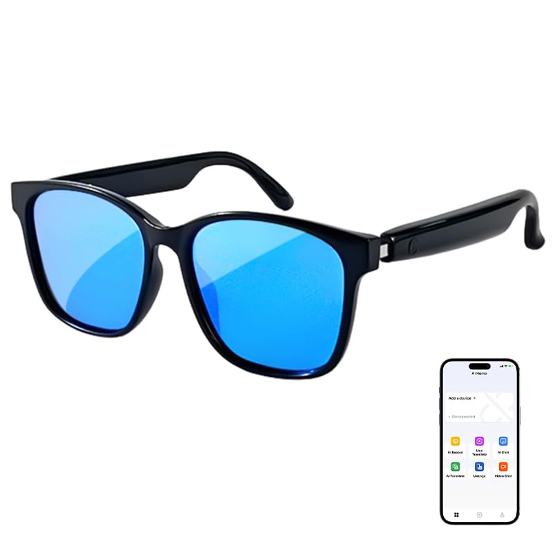 AI Smart Bluetooth Glasses, Bluetooth 5.4, Open-Ear Translation Sunglasses with 144 Languages & Accents, Polarized UV400 Lenses for Daily Travel Business Outdoor Sports (Black Frame Blue Lens)-image-46