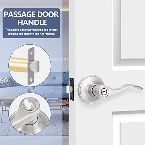 Supstron 1 Pack Entrance Door Handle, Brushed Nickel Reversible Door Lever Perfect For Interior Door And Closet, Traditional Wave Style Keyed Entry Door Lock - Keyed Alike #TOP4