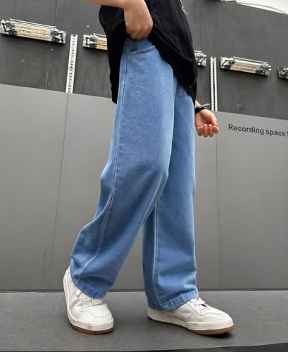Image of ADBUCKS Children's Loose-Fitting Denim Pants with Buttons, Casual Wide-Leg Style