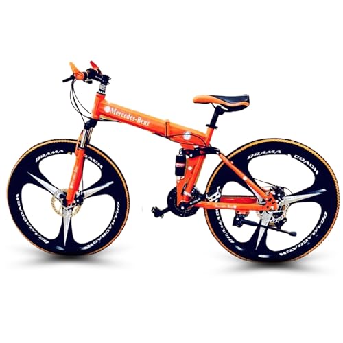 Image of Merceds Benz 26 Inch Gear Cycle for Boys and Adults with 21 Speed Gears Dual Suspension Folding Frame Daily Commute Fitness School and College Use City Ride Foldable Bicycle (Orange)