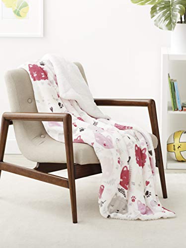 AmazonBasics Kids Ultra-Soft Micromink Sherpa Blanket - Twin, Pink Kitties