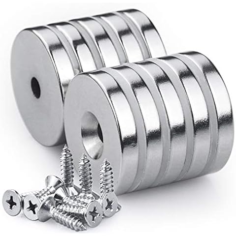 MIKEDE 10Pack Neodymium Disc Countersunk Hole Magnets 95 LBS, 1.26 inch D x 0.2 inch H Strong Permanent Rare Earth Magnets with 10 Screws Cover