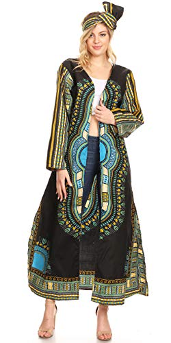 Image of Sakkas Soledad Women's Long Sleeve Open Front Cardigan Dress Coat Dashiki African