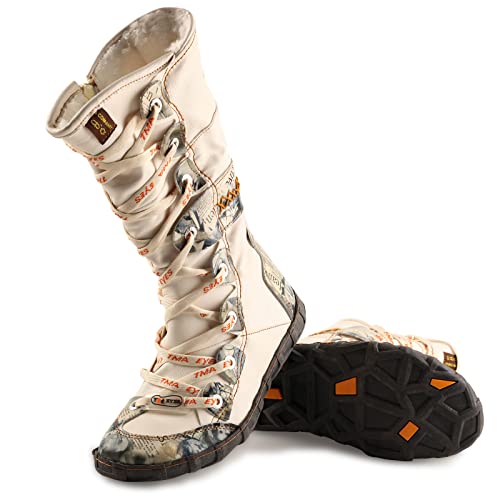 TMA EYES Long Washed Contrast-Stitch Lace Eyes Side Zipper Women's Boots4