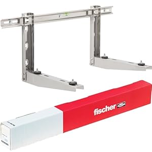 Fischer-houders voor airconditioning, buitenunit Klima, roestvrij staal, armlengte 450 mm, planken en schroeven van roestvrij staal, inclusief Fischer SX bevestigingssysteem en trillingsbestendige