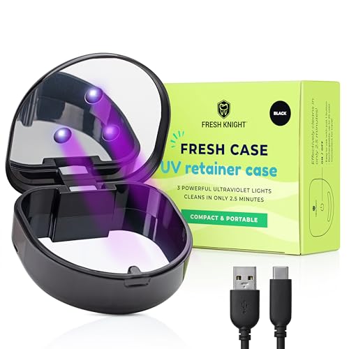 FRESH KNIGHT UV Retainer Case | UVC Retainer Cleaner Disinfects Cleans and Removes Odors Mouth Guard Case compatible for Invisalign Container (Black-UV)