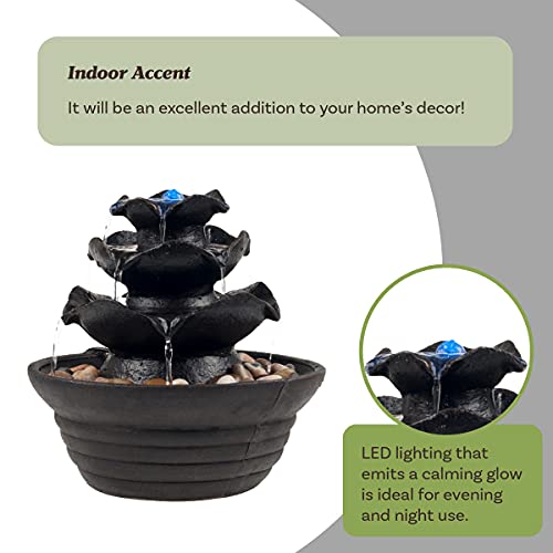 Indoor Water Fountain With Led Lights- Lighted Three Tier Soothing Cascading Tabletop Fountain With Rocks For Office And Home Décor By Pure Garden #TOP2