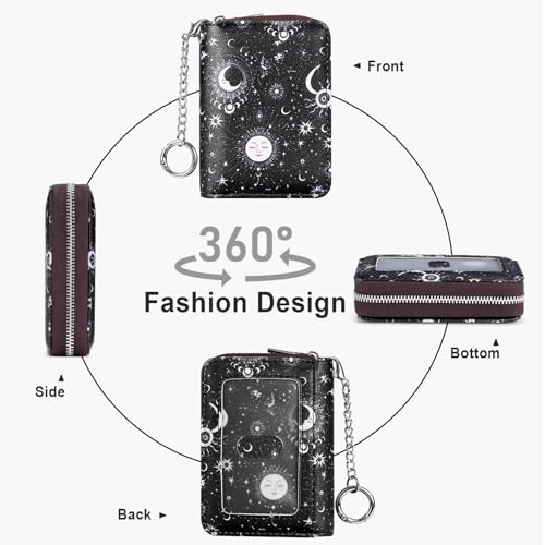 Image of Mayski Credit Card Holder, Zipper Credit Card Wallet for Women, Small Accordion Card Cases Holder, KeyChain Wallet, Business Card Holder, Sun Moon