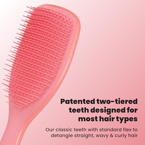 Image of Tangle Teezer Large Ultimate Detangler Brush, Straight to Wavy, Salmon Pink | Hairbrush with patented two-tier teeth & a 20% larger paddle detangles & reduces breakage on straight to wavy hair