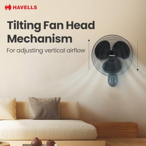 Image of Havells Gatik Pro BLDC 400mm Wall Mount Fan | RPM: 1350 | Double string for Speed & Oscillation control | Thermal Overloaded Protected Motor | 100% Copper Wire Winding Motor | 2 Year Warranty (Black)