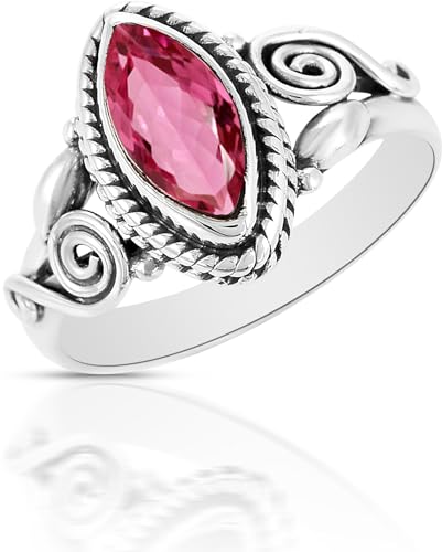 925 Sterling Silver Ring For Womens Pink Tourmaline Ring Sterling Silver Statement Ring Bezel Set Gemstone Ring