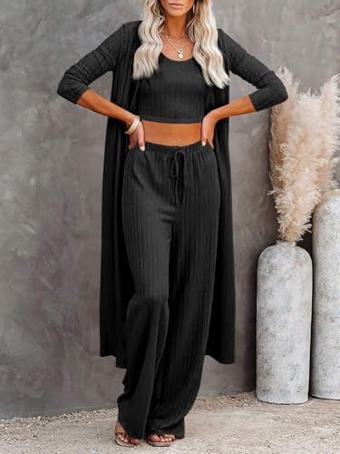 Image of Fessceruna Womens 3 Piece Lounge Pajamas Sets Cute Vacation Matching Set