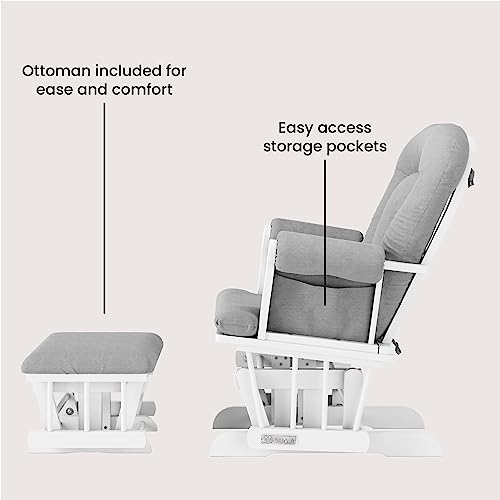 Child-Craft-Cozy-Glider-Rocker-and-Ottoman-Set-Padded-Cushion-with-Convenient-Storage-Pockets-Solid-Wood-Base-Frame-Matte-White-with-Light-Gray-Cushion Child Craft Cozy Glider Rocker and Ottoman Set Padded Cushion with Convenient Storage Pockets Solid Wood Base Frame Matte White with Light Gray Cushion