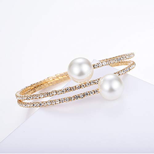 Handmade Crystal Pearl Elastic Bangle Gold Silver Multilayer Freshwater Pearl Bracelet Sparkling Stackable Crystal Bracelets For Women Girl Wedding Jewelry #TOP4
