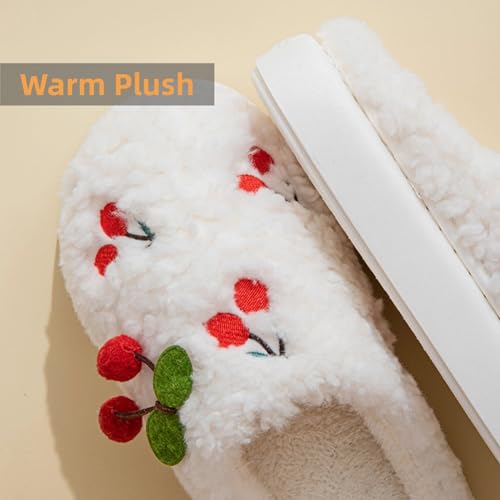 Women's Cherry Slippers Cozy Winter Warm Fuzzy Slippers with Non-Slip Sole Cute Indoor Home Slip On Plush Bedroom House Shoes Gifts4