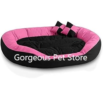 Gorgeous Quilted Reversible Ultra Soft Dual Sofa-Style Dog Bed with 2 Extra Pillow (Pink, Black Color)-Small