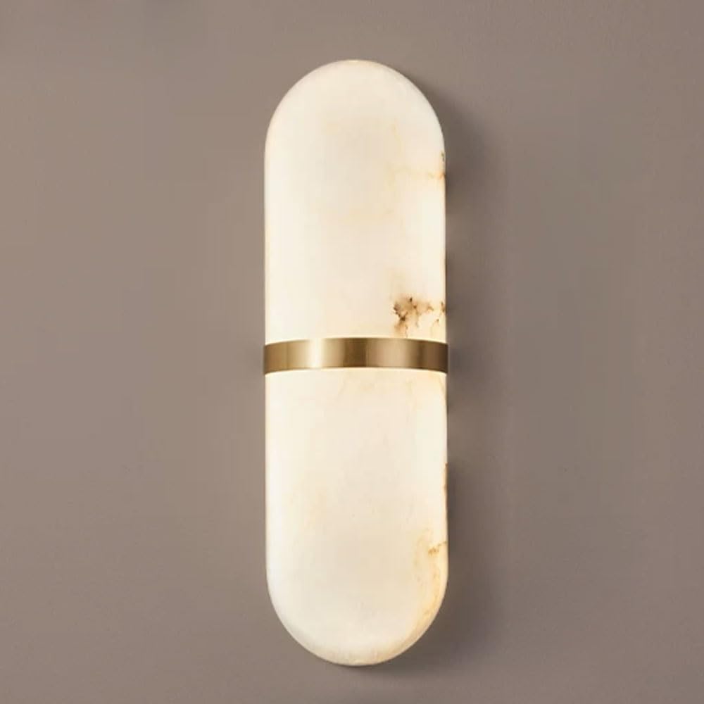SSBHDM 15.7 Inch Oval Alabaster Wall Light, Modern Industrial Marble Wall Lamp, LED Light Source Hardwired Wall Sconce, Bedroom Living Room Balcony Wall Mounted Lighting Fixtures
