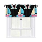 WHJSSF Cortina corta con barra de cenefa, diseño de barco azul y rosa bajo el arco iris, 137 x 45 cm, tratamiento de ventana filtrante de luz para cocina, baño, lavandería, estudio
