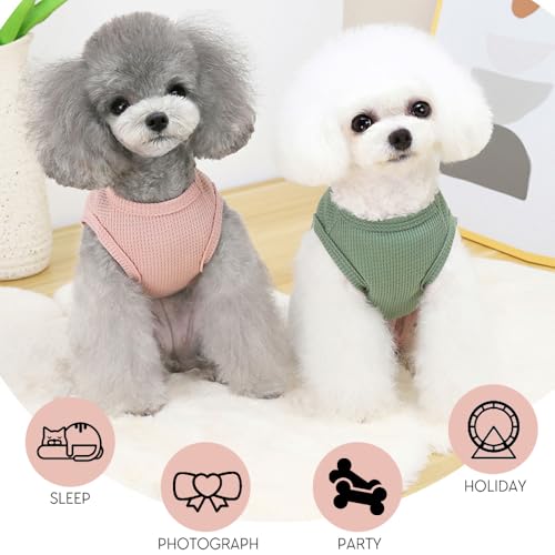 Bieiyhe 2er Pack Haustierkleidung für Katzen und Hunde - Baumwolle, Katzenpullover, Waffel, Ärmellos, für kleine bis mittelgroße Hunde und Katzen - Grün + Pink - XL