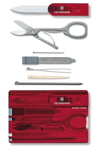 Victorinox Swiss Card Classic Swiss Army Knife, 10 Functions, Swiss Made Pocket Knife with Scissors and Pressurized Ballpoint Pen - Ruby