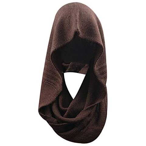 Winter Soft Pullover Knit Infinity Scarf Beanie Hoodie Scarf, Coffee, One Size Cover