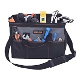 MEIJIA Portable Waterproof Tool Bag, Wide Mouth Open, Multi Inside Pockets for Tool Storage(14")