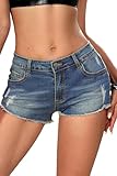 ELLEVEN Low Rise Mini Jean Shorts for Women High Stretchy Summer Denim Shorts Women Trendy y2k Cut Fringe Distressed Short Girl Micro Shorts Vintage Outfit Light Blue Denim Medium