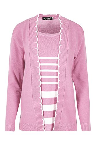 Be Jealous Women's Knitted Jumper Open Front Inserted Twin Stripes Cardigan Top