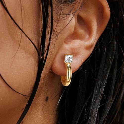 FETTERO Gold Hoop Earrings for Women, 14K Gold Plated Open C Shape Hoops Lightweight Chunky Gold Earrings, Hypoallergenic Gold Earrings for Women Ear Piercing Jewelry Gifts