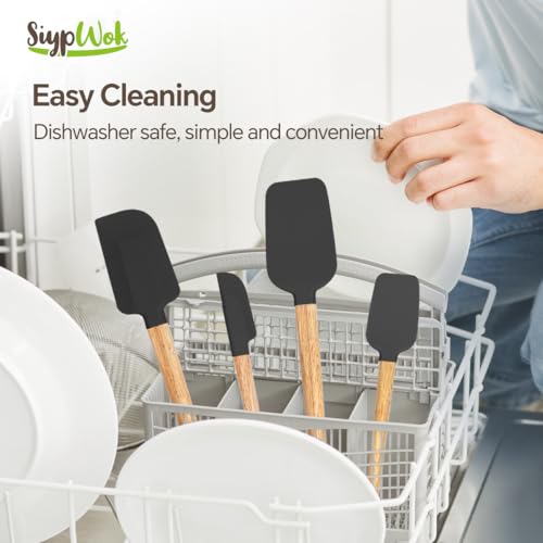 Silicone Spatula Set, Food Grade Rubber Spatula-4 Piece Nonstick Rubber Spatulas, Spoonula, Jar Scraper for Cooking, Baking, Mixing, Frosting - Heat Resistant Up to 600°F (4 Pcs Spatula Black) by SiypWok - Image 4