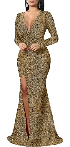 Image of Formal Long Sleeve Dress for Women Sequin Bodycon Ruched Sparkly Dresses