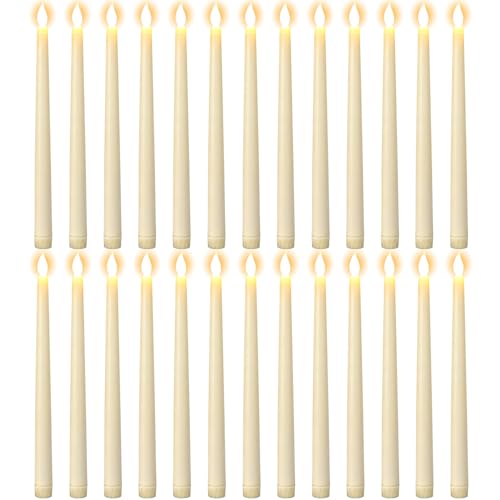 Image of GenSwin 26 Pcs Flameless Taper Candles with 3D Wick, LED Taper Candles Battery Operated, Flameless Battery Candlesticks for Home Party Wedding Christmas Decor(Ivory, 0.78 inchx10.8 inch)