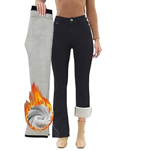 Fakanhui Women’s Fleece Lined Jeans Flared Bootcut Winter Thermal Flannel Lined Jeans Warm Denim Jeans