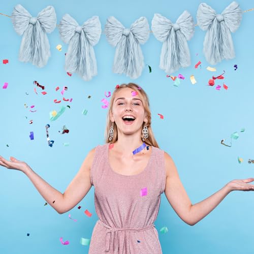 Image of Large Blue Bow Garland Banners for Coquette Birthday Party Decorations-Bow Themed Birthday Decor for Baby Shower Bridal Shower Bachelorette Party Wedding Favors Supplies (Blue)