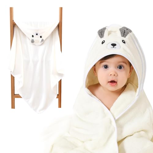 KEWUF Toalla de baño con capucha para bebé, toalla bebe recien nacido, toalla con capucha,suave y súper absorbente, lavable a máquina, toallas de baño para niños pequeños, 0-3 años, Blanco