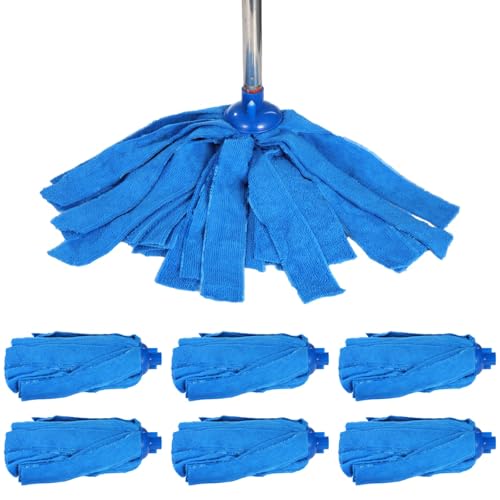 Kronabelle Cabezales de fregona de microfibra, 6 unidades, repuesto de fregona, cabezal azul húmedo y seco, alta absorción, para postes roscados estándar 3/4, limpieza multidireccional